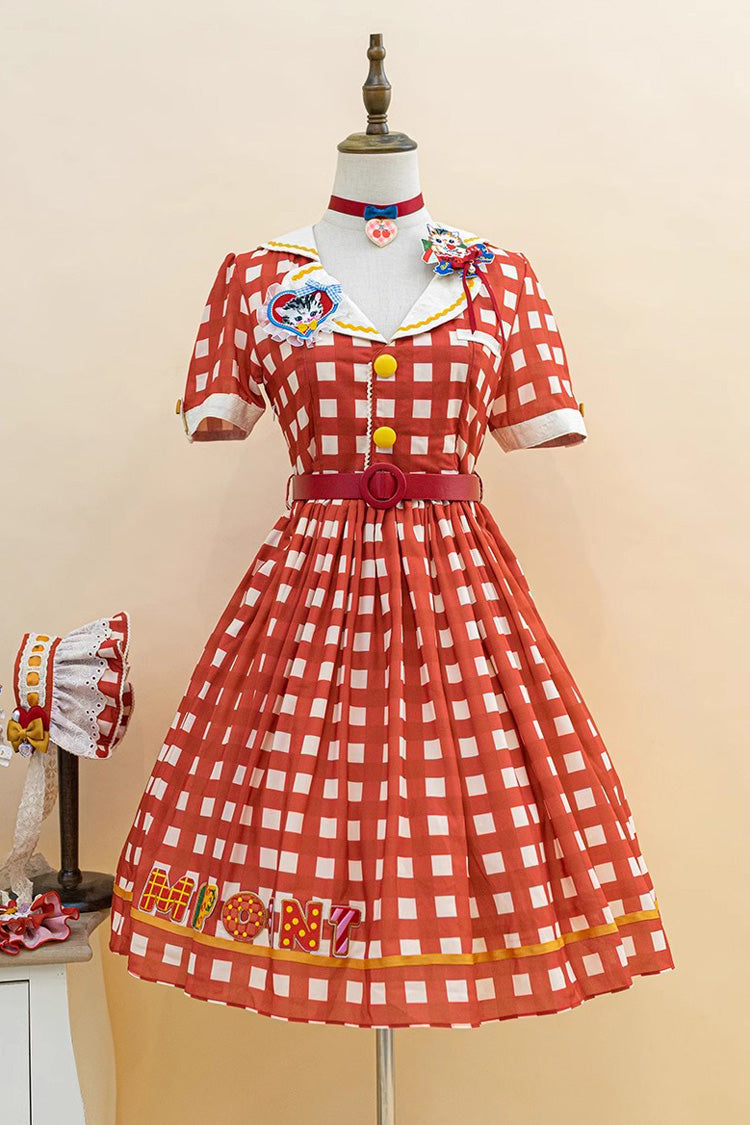 Sweet Lolita Dress - Sweetheart Cat, 3 Colors, Embroidered, Printed - XS Red / S Red / M Red option