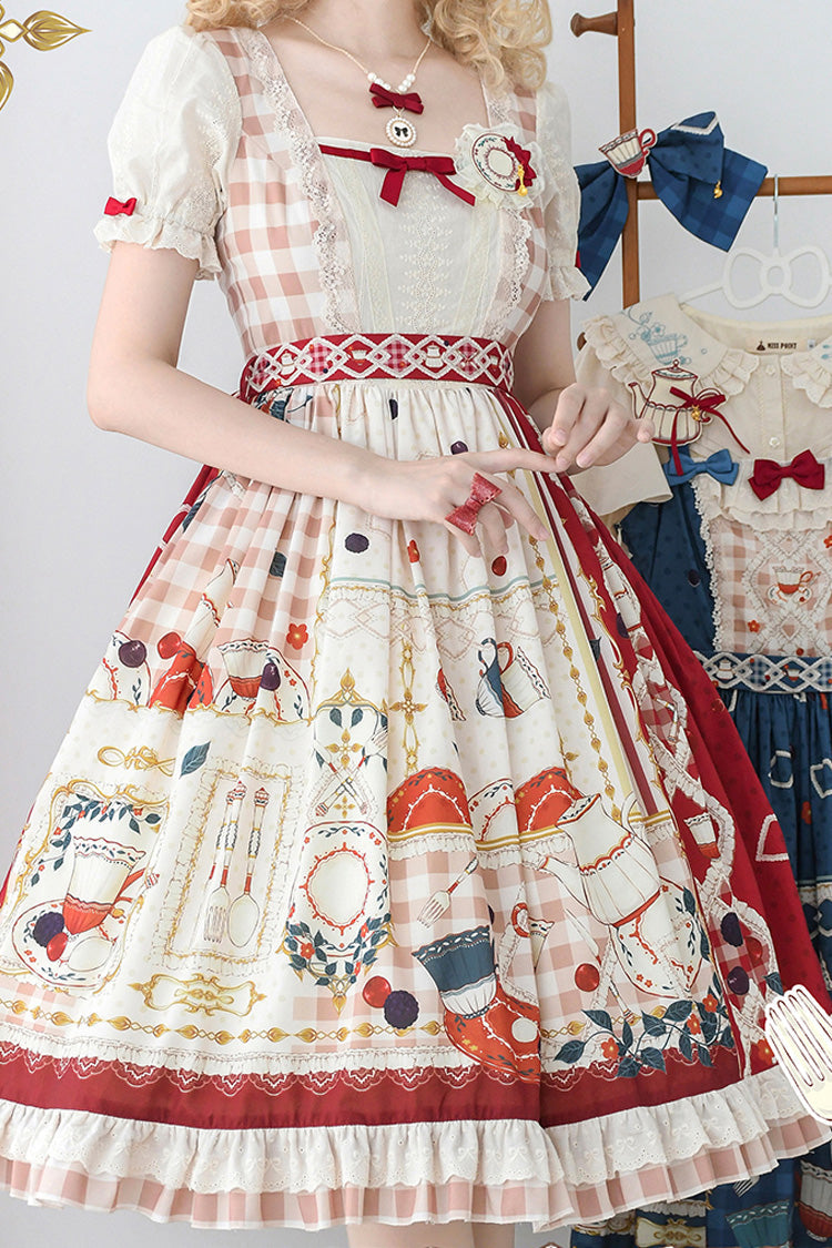 Sweet Lolita Dress - Tea Party, Red, Printed, Bow Detail, Lace Trim - additional product view 3