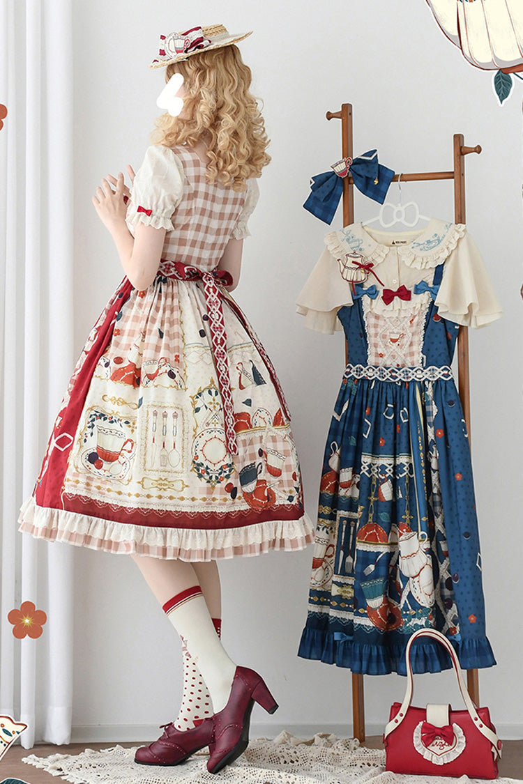 Sweet Lolita Dress - Tea Party, Red, Printed, Bow Detail, Lace Trim - additional product view 4