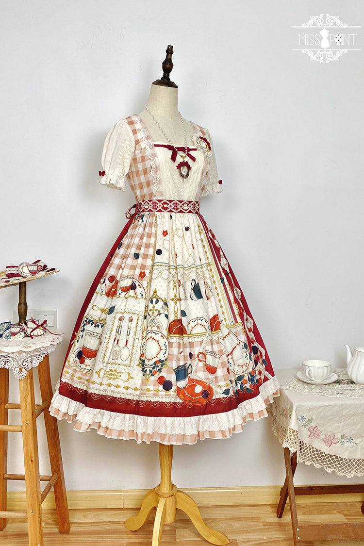 Sweet Lolita Dress - Tea Party, Red, Printed, Bow Detail, Lace Trim - additional product view 6