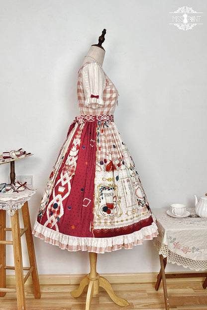 Sweet Lolita Dress - Tea Party, Red, Printed, Bow Detail, Lace Trim - additional product view 7