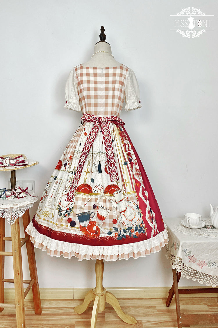 Sweet Lolita Dress - Tea Party, Red, Printed, Bow Detail, Lace Trim - additional product view 8
