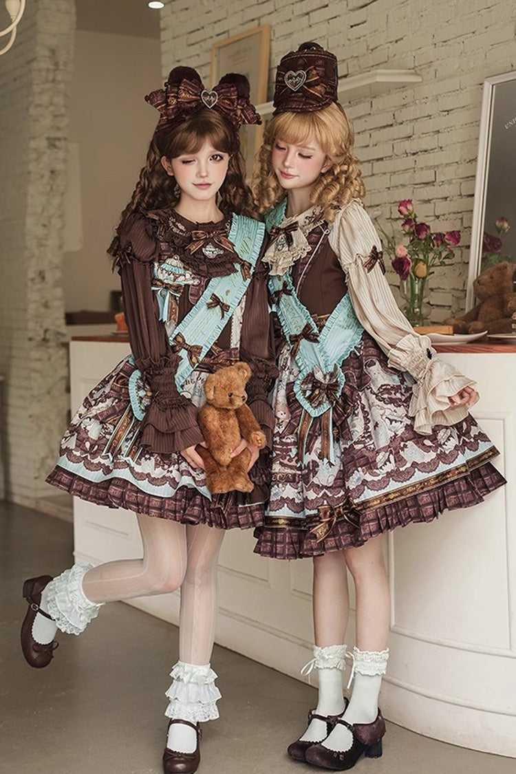 Sweet Lolita Dress - Teddy Bear Chocolate, Brown, Printed, Bow Detail, Ruffled - additional product view 4