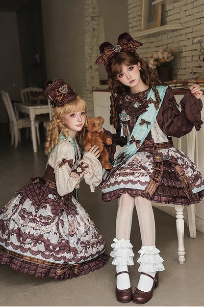 Sweet Lolita Dress - Teddy Bear Chocolate, Brown, Printed, Bow Detail, Ruffled - additional product view 7