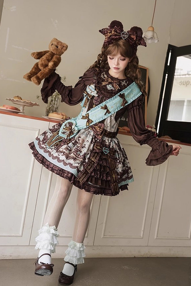 Sweet Lolita Dress - Teddy Bear Chocolate, Brown, Printed, Bow Detail, Ruffled - additional product view 8