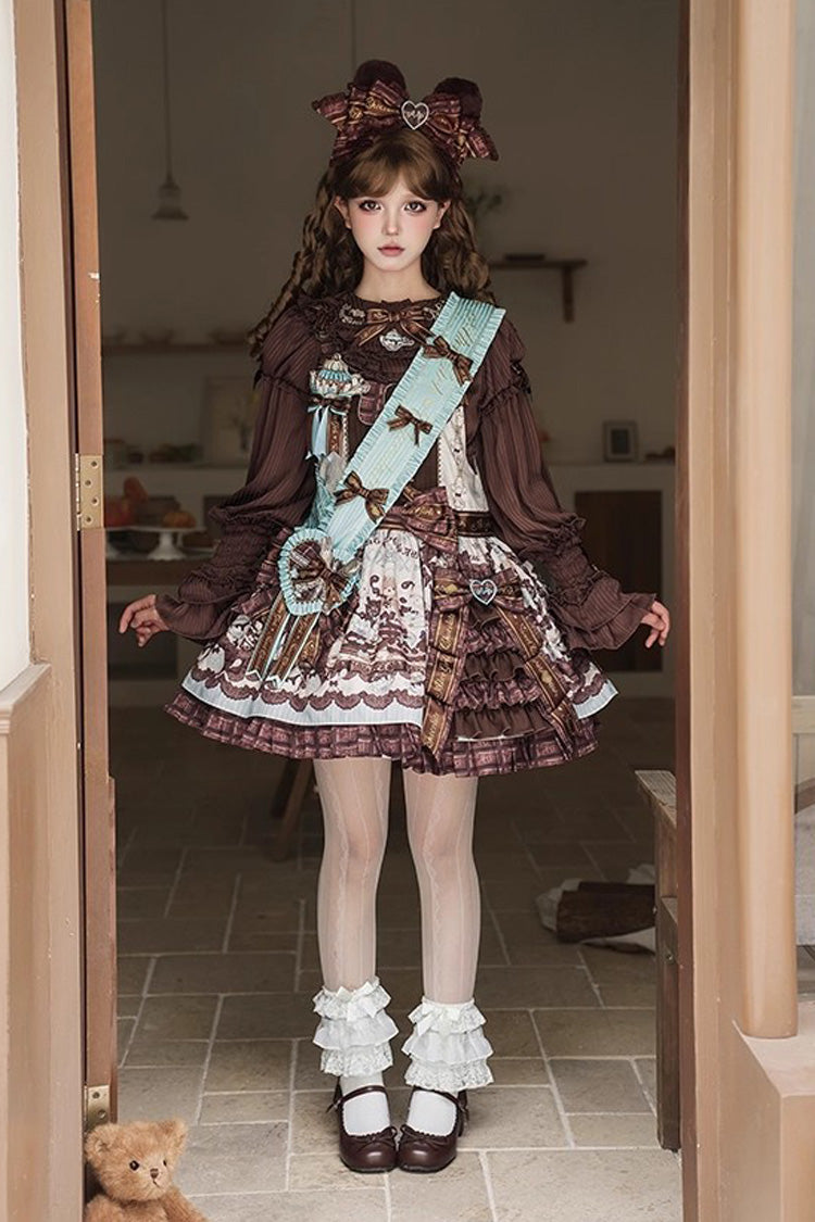Sweet Lolita Dress - Teddy Bear Chocolate, Brown, Printed, Bow Detail, Ruffled - additional product view 9