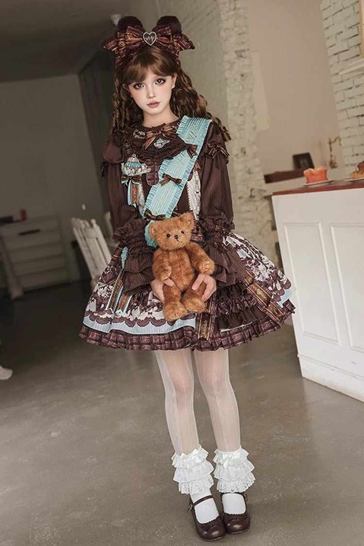 Sweet Lolita Dress - Teddy Bear Chocolate, Brown, Printed, Bow Detail, Ruffled - additional product view 11