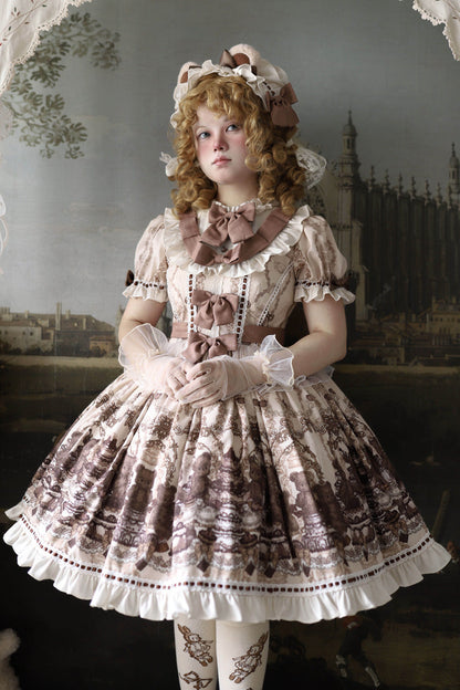 Sweet Lolita Dress - Teddy Bear Party, Brown, Printed, Bow Detail, Ruffled - additional product view 2