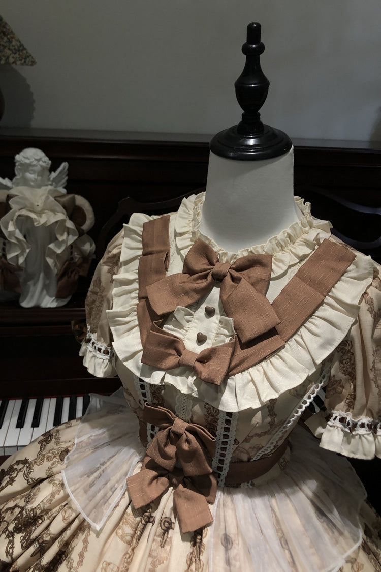 Sweet Lolita Dress - Teddy Bear Party, Brown, Printed, Bow Detail, Ruffled - additional product view 6