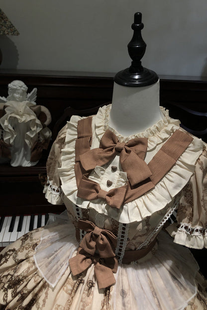 Sweet Lolita Dress - Teddy Bear Party, Brown, Printed, Bow Detail, Ruffled - additional product view 6