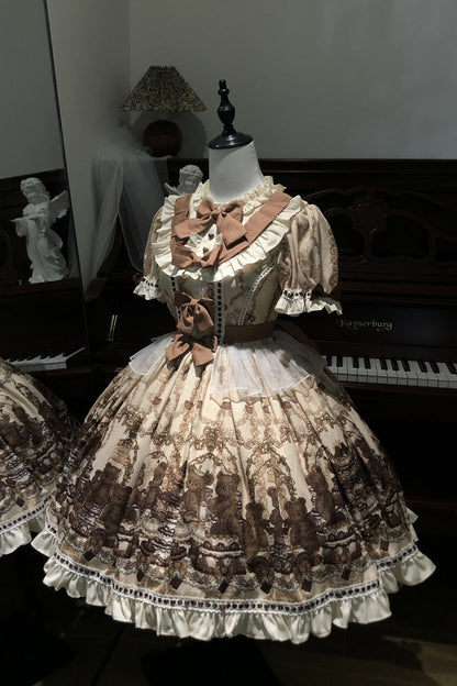 Sweet Lolita Dress - Teddy Bear Party, Brown, Printed, Bow Detail, Ruffled - additional product view 7