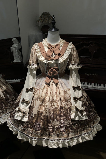 Sweet Lolita Dress - Teddy Bear Party, Brown, Printed, Bow Detail, Ruffled - additional product view 9
