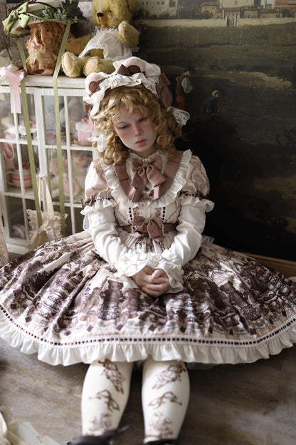 Sweet Lolita Dress - Teddy Bear Party, Brown, Printed, Bow Detail, Ruffled - additional product view 11