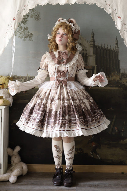 Sweet Lolita Dress - Teddy Bear Party, Brown, Printed, Bow Detail, Ruffled - additional product view 12