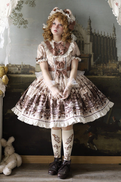 Sweet Lolita Dress - Teddy Bear Party, Brown, Printed, Bow Detail, Ruffled - additional product view 14