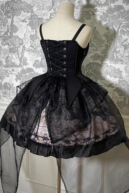 Sweet Lolita Dress - The Mystery Of The Doll Print, 2 Colors, Striped, Ruffled, Printed - additional product view 8