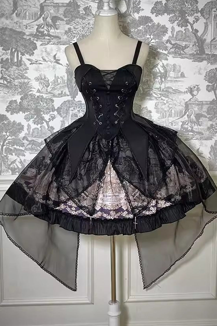 Sweet Lolita Dress - The Mystery Of The Doll Print, 2 Colors, Striped, Ruffled, Printed - main product image