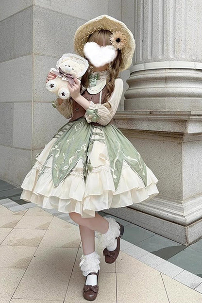 Sweet Lolita Dress - The Wizard Of Oz, Green, Printed, Layered, Bow Detail - additional product view 2