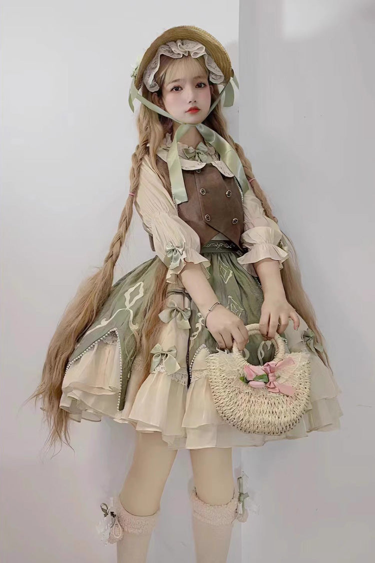 Sweet Lolita Dress - The Wizard Of Oz, Green, Printed, Layered, Bow Detail - additional product view 3