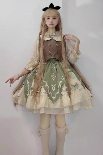 Sweet Lolita Dress - The Wizard Of Oz, Green, Printed, Layered, Bow Detail - additional product view 5