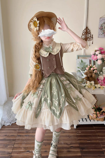 Sweet Lolita Dress - The Wizard Of Oz, Green, Printed, Layered, Bow Detail - additional product view 6
