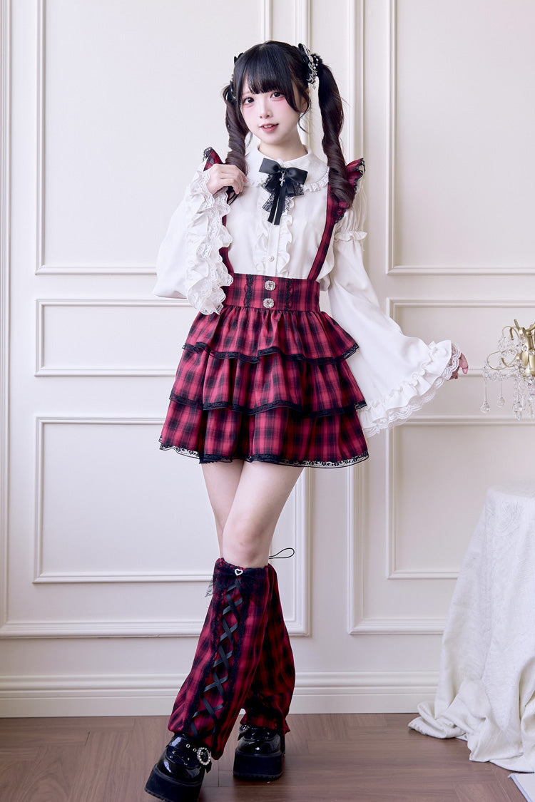 Sweet Lolita Dress - Triple-layered Plaid Print, Red, Plaid, Printed, Gothic Style - additional product view 2