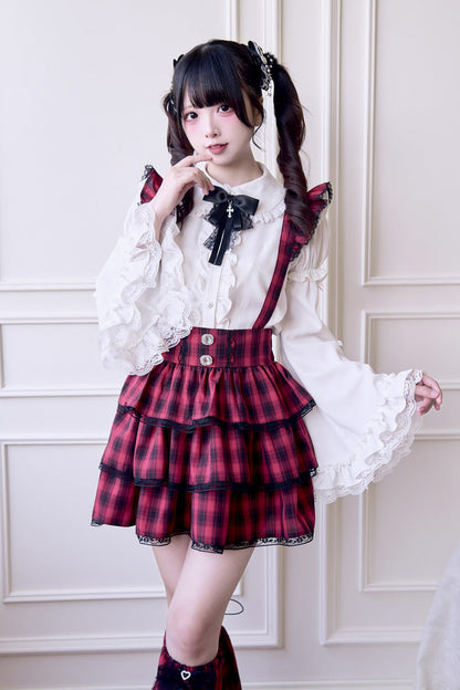 Sweet Lolita Dress - Triple-layered Plaid Print, Red, Plaid, Printed, Gothic Style - additional product view 3