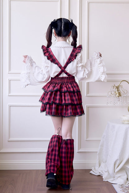 Sweet Lolita Dress - Triple-layered Plaid Print, Red, Plaid, Printed, Gothic Style - additional product view 4