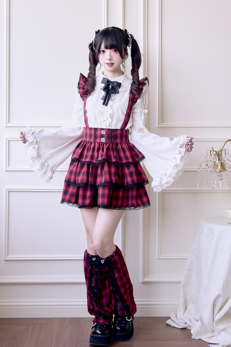 Sweet Lolita Dress - Triple-layered Plaid Print, Red, Plaid, Printed, Gothic Style - additional product view 5