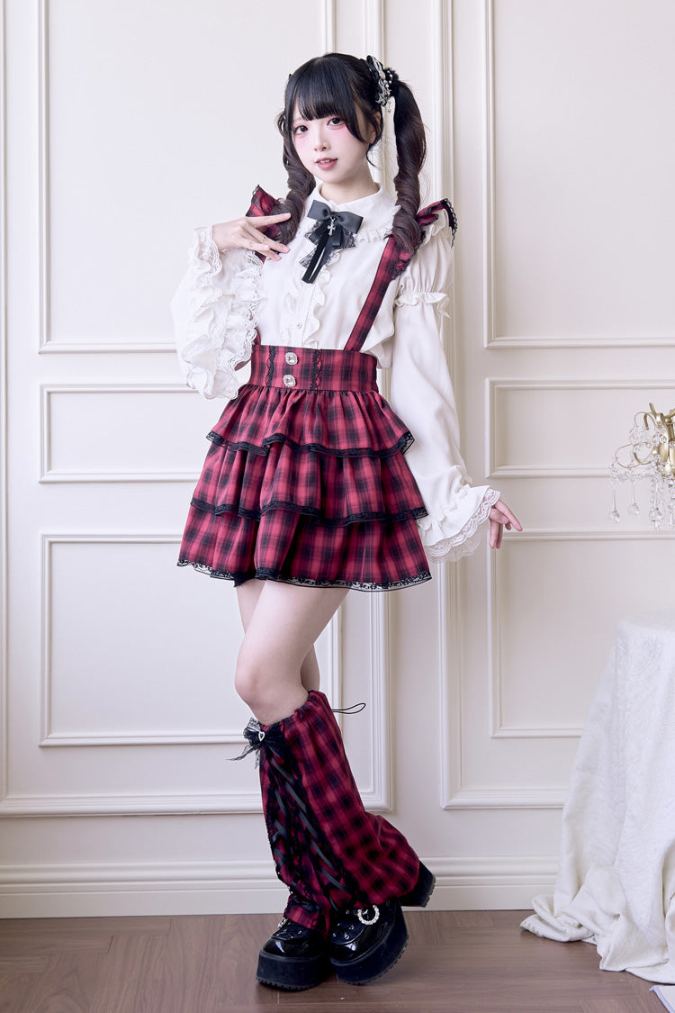 Sweet Lolita Dress - Triple-layered Plaid Print, Red, Plaid, Printed, Gothic Style - additional product view 6