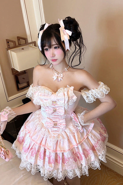 Sweet Lolita Dress - True Love Strawberry, Pink, Bow Detail, Lace Trim, Ruffled - additional product view 3