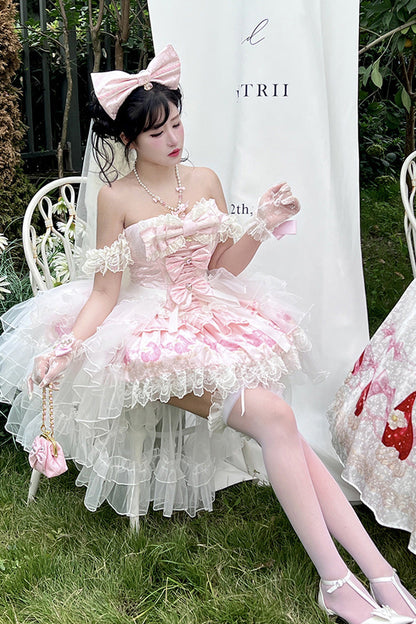 Sweet Lolita Dress - True Love Strawberry, Pink, Bow Detail, Lace Trim, Ruffled - additional product view 4