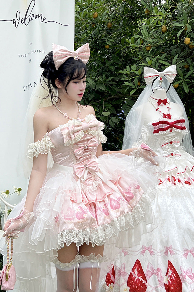 Sweet Lolita Dress - True Love Strawberry, Pink, Bow Detail, Lace Trim, Ruffled - additional product view 5