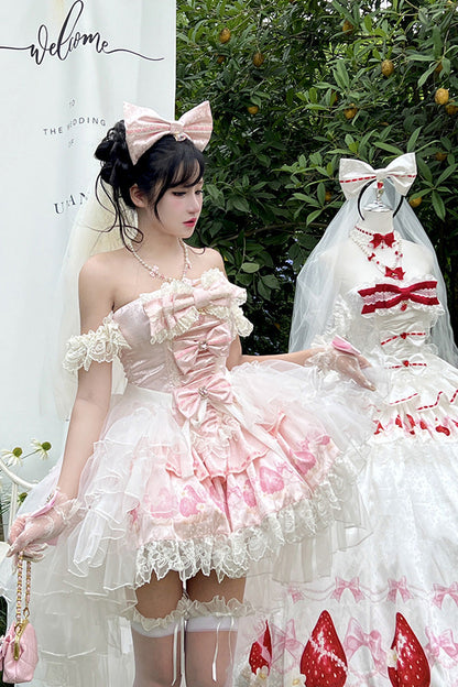 Sweet Lolita Dress - True Love Strawberry, Pink, Bow Detail, Lace Trim, Ruffled - additional product view 5