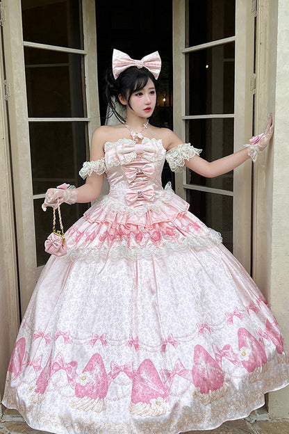 Sweet Lolita Dress - True Love Strawberry, Pink, Bow Detail, Lace Trim, Ruffled - main product image