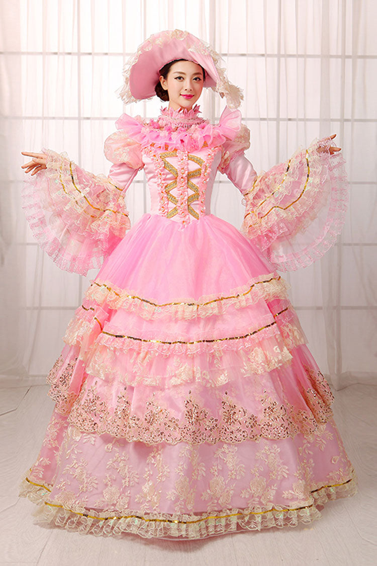 Sweet Lolita Dress - Trumpet Sleeves High Waisted, Pink, High Waist, Embroidered - additional product view 2