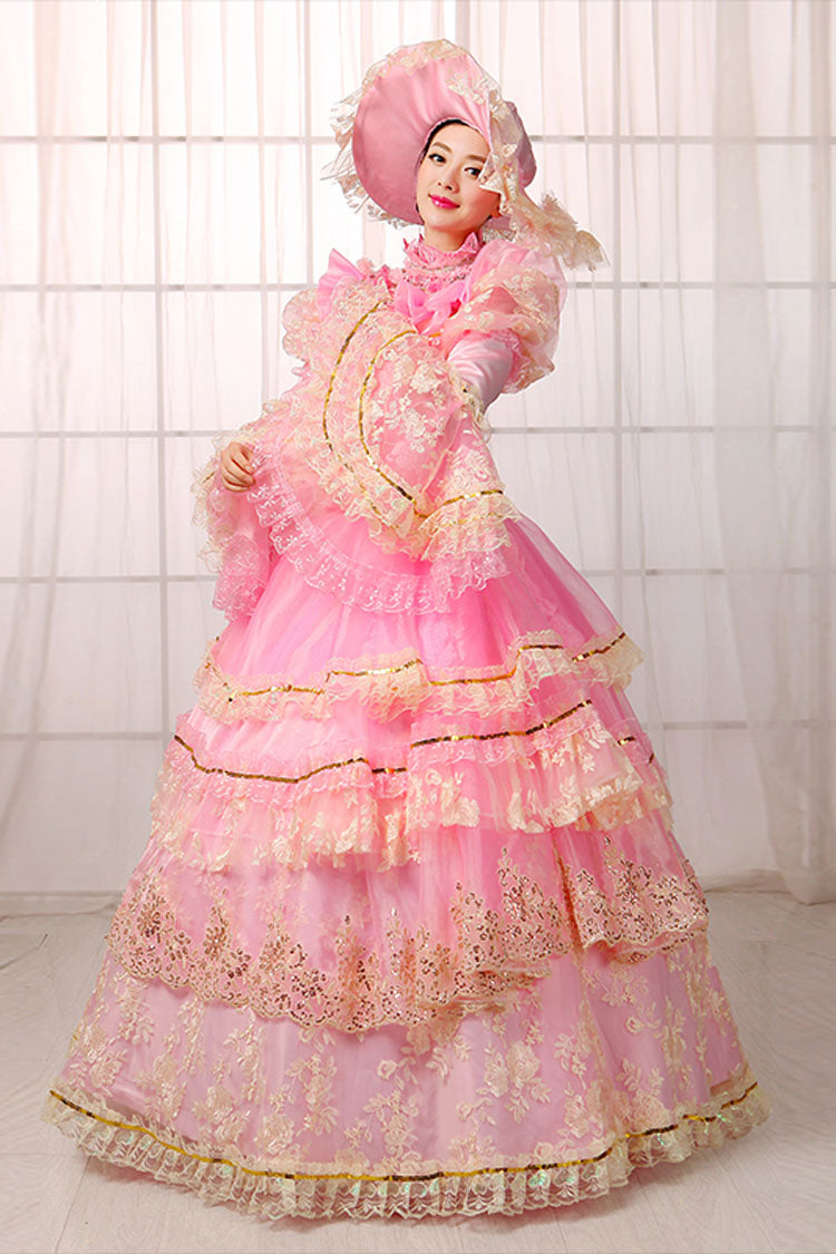 Sweet Lolita Dress - Trumpet Sleeves High Waisted, Pink, High Waist, Embroidered - additional product view 4