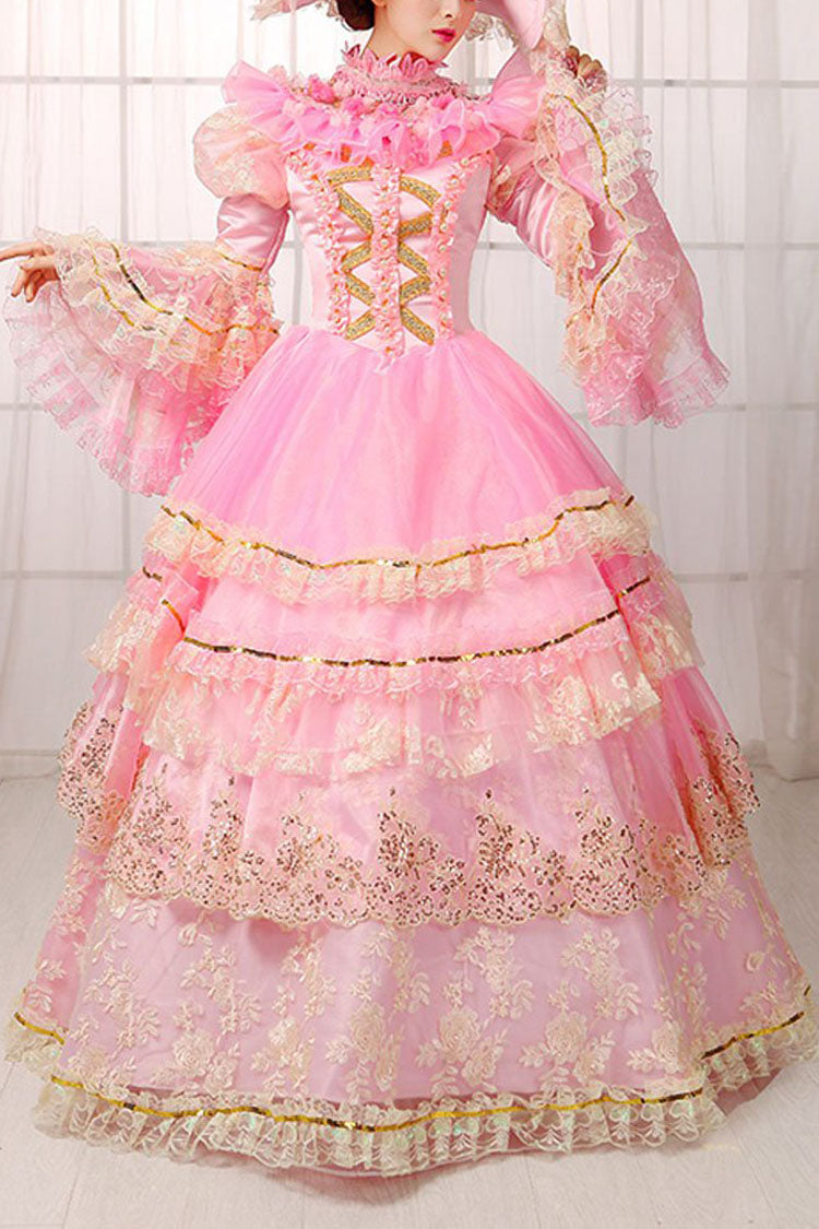Sweet Lolita Dress - Trumpet Sleeves High Waisted, Pink, High Waist, Embroidered - main product image
