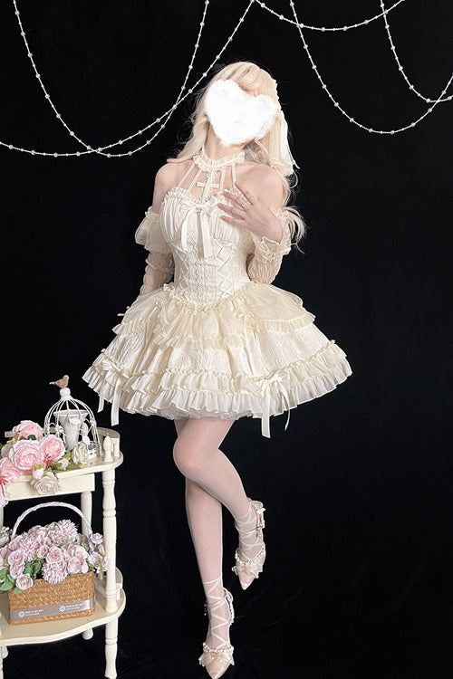 Sweet Lolita Dress - Tube Top, Ivory, Gothic Style, Ruffled, Layered - additional product view 3