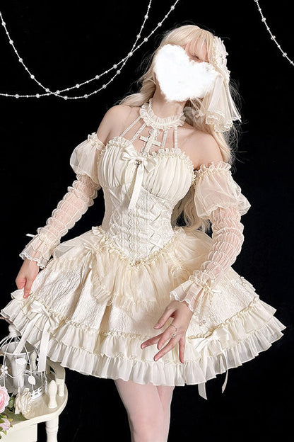 Sweet Lolita Dress - Tube Top, Ivory, Gothic Style, Ruffled, Layered - additional product view 4