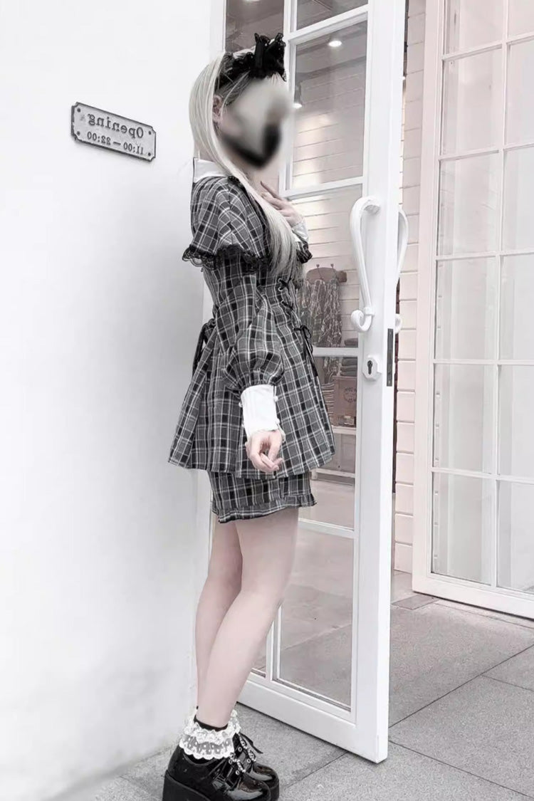 Sweet Lolita Dress - Twilight Reimi, 4 Colors, Plaid, Striped, Lace Trim - additional product view 3