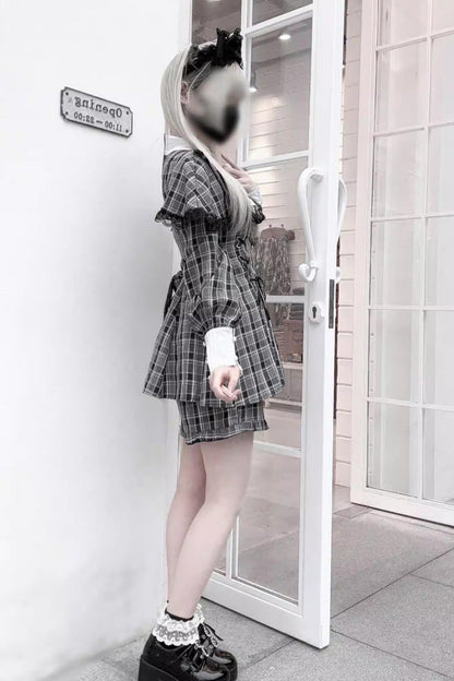 Sweet Lolita Dress - Twilight Reimi, 4 Colors, Plaid, Striped, Lace Trim - additional product view 3