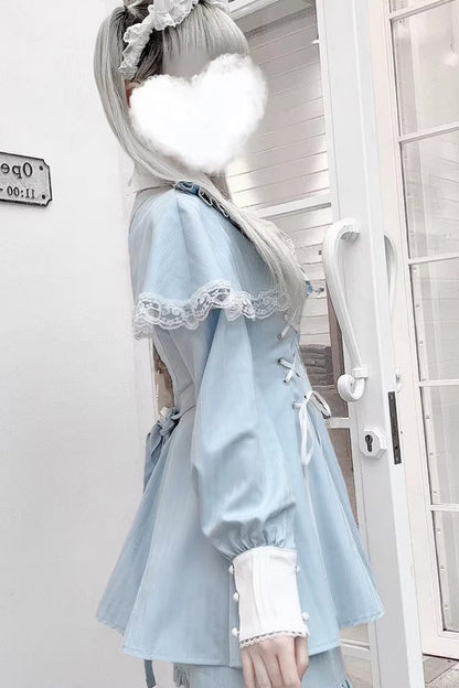 Sweet Lolita Dress - Twilight Reimi, 4 Colors, Plaid, Striped, Lace Trim - additional product view 4
