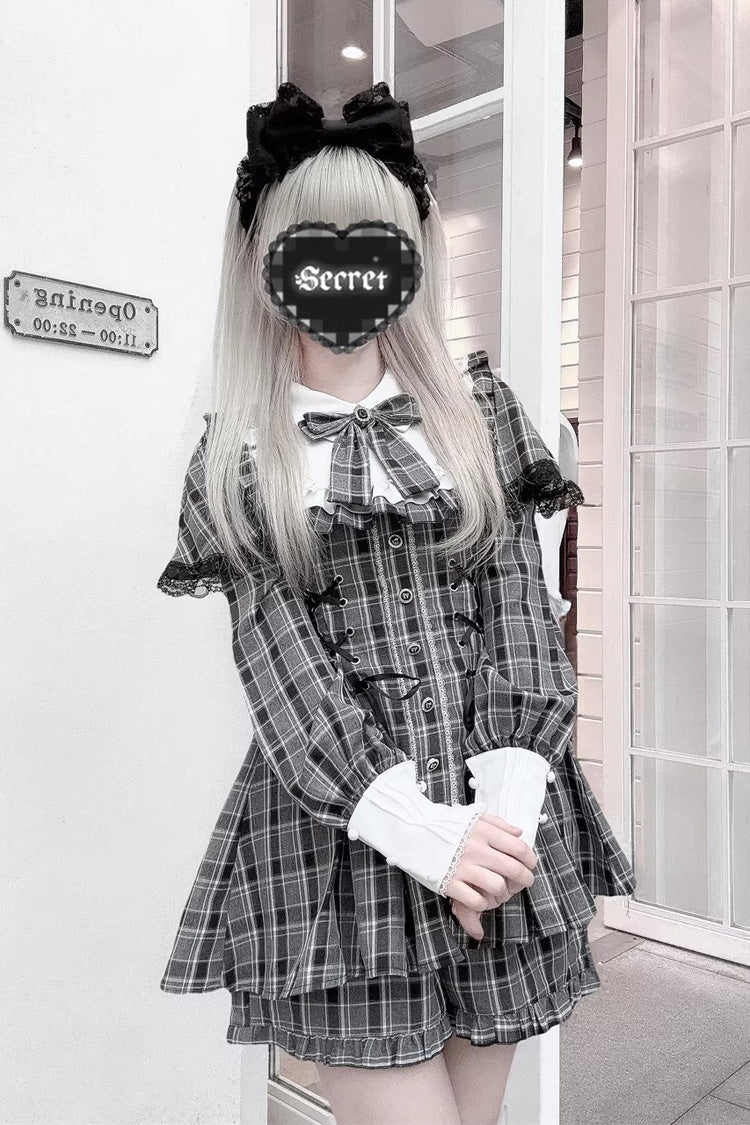 Sweet Lolita Dress - Twilight Reimi, 4 Colors, Plaid, Striped, Lace Trim - main product image