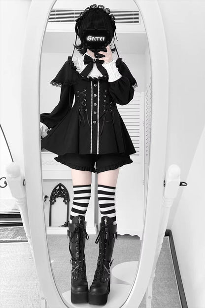 Sweet Lolita Dress - Twilight Reimi, 4 Colors, Plaid, Striped, Lace Trim - S Solid-Black / M Solid-Black / L Solid-Black option