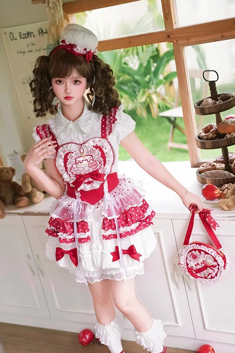 Sweet Lolita Dress - Twin Bears, 2 Colors, Lace Trim, Ruffled, Printed - additional product view 2