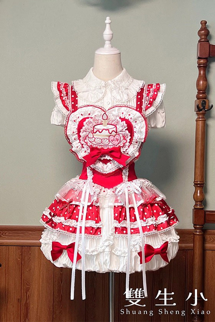 Sweet Lolita Dress - Twin Bears, 2 Colors, Lace Trim, Ruffled, Printed - additional product view 3