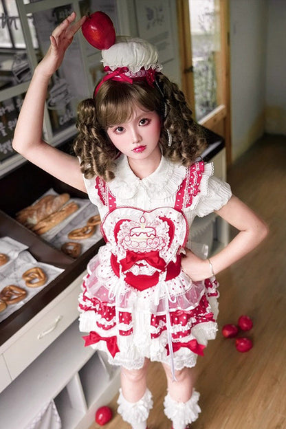 Sweet Lolita Dress - Twin Bears, 2 Colors, Lace Trim, Ruffled, Printed - additional product view 5