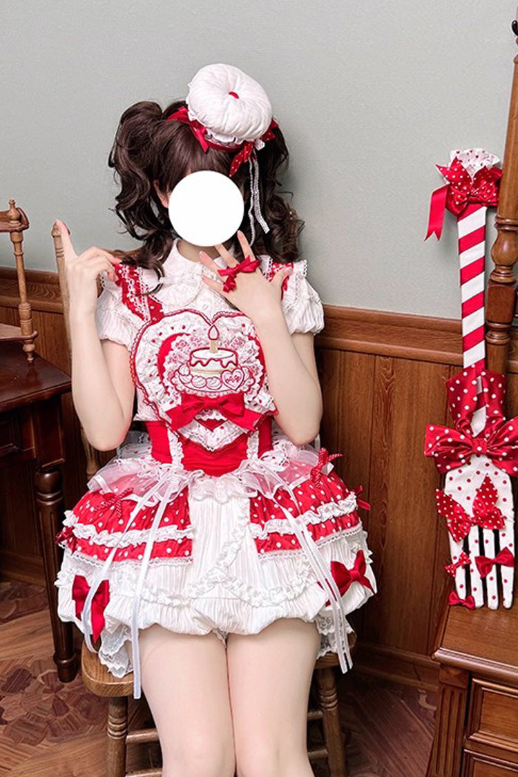 Sweet Lolita Dress - Twin Bears, 2 Colors, Lace Trim, Ruffled, Printed - additional product view 6