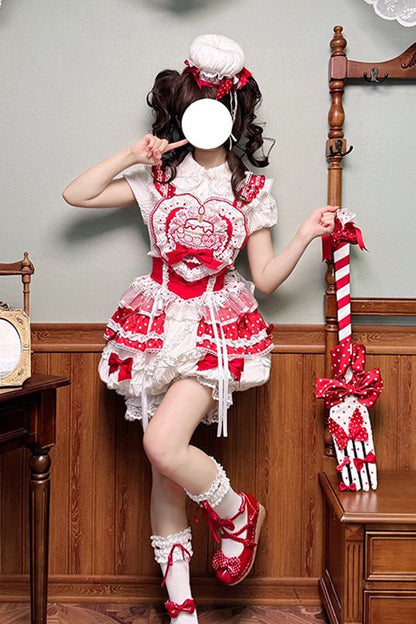 Sweet Lolita Dress - Twin Bears, 2 Colors, Lace Trim, Ruffled, Printed - additional product view 8